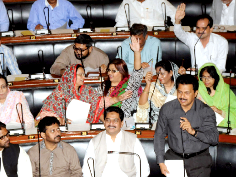 female mpas of pml f raise their hands to ask zakat minister dost ali rahimo questions but he was unable to reply to most of the queries photo rashid ajmeri express