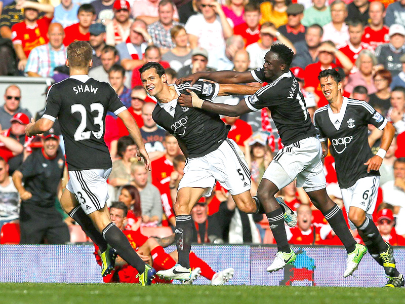 southampton s dejan lovren scored in the 53rd minute with a back post header against liverpool to help his side to a 1 0 win photo reuters