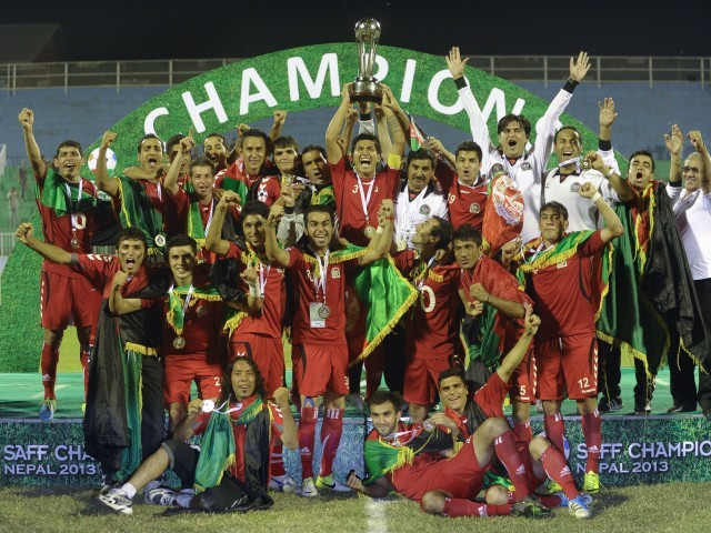 afghanistan erupted in celebration after the national team beat india 2 0 in the final of the south asian football federation championship on september 11 photo afp file