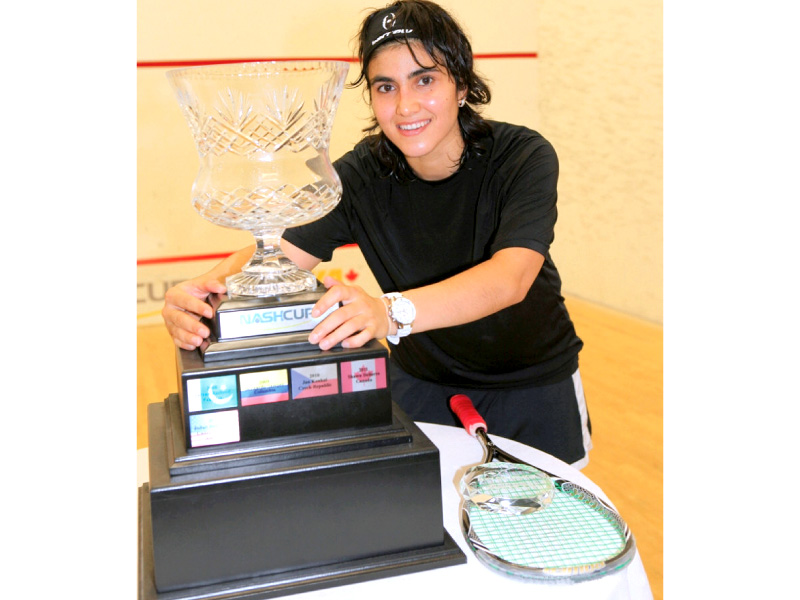 maria toorpakai poses with the trophy after winning the nash cup ladies tournament photo nashcup com