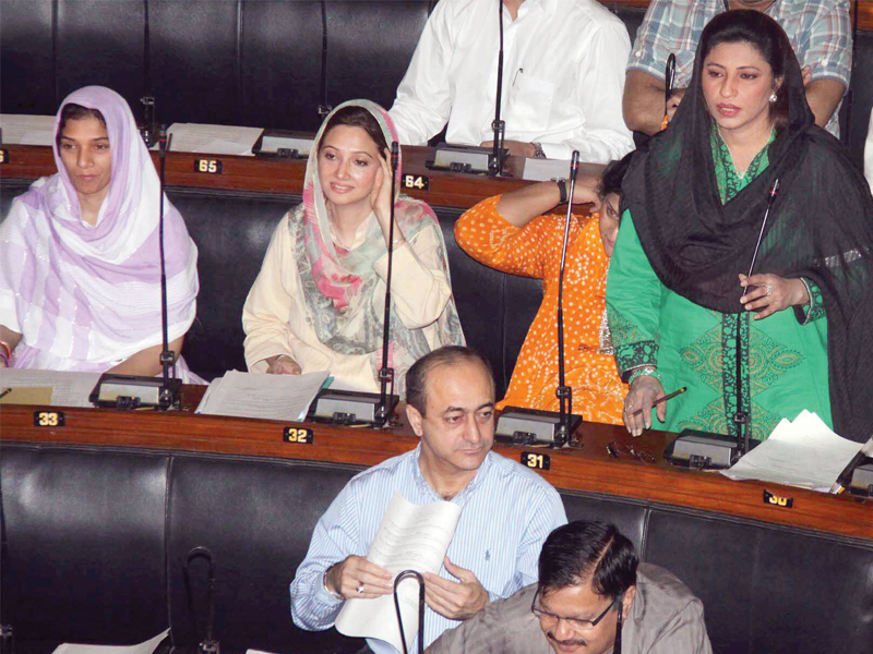 pml f s nusrat seher abbasi extreme right raised the topic of shisha intake among the youth and asked that the government take stern action against those involved in its sale photo rashid ajmeri express