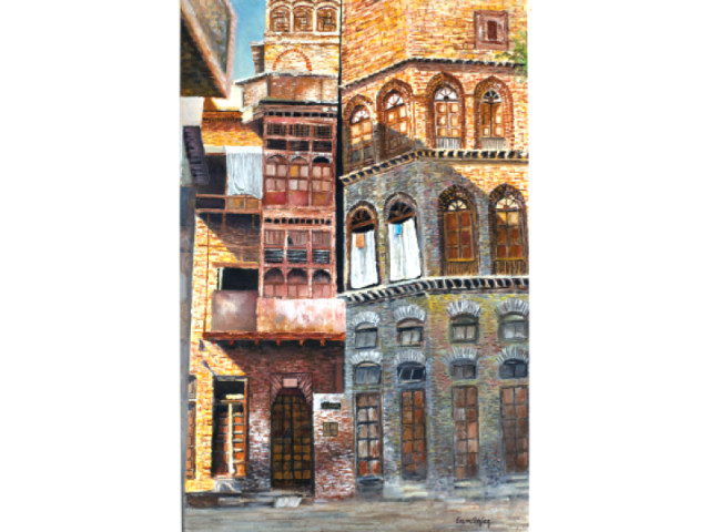 the details in erum s painting give a rough idea of what the buildings might have lost with time photo myra iqbal the details in erum s painting give a rough idea of what the buildings might have lost with time photo myra iqbal