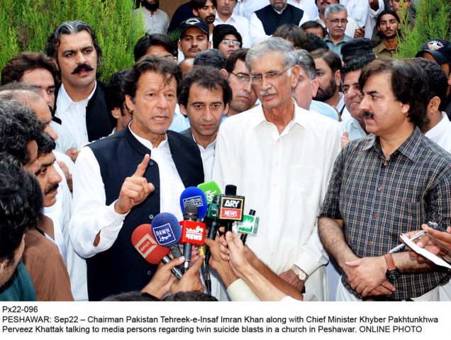 chairman pti imran khan along with chief minister k p pervez khattak talking to media photo online chairman pti imran khan along with chief minister k p pervez khattak talking to media photo online