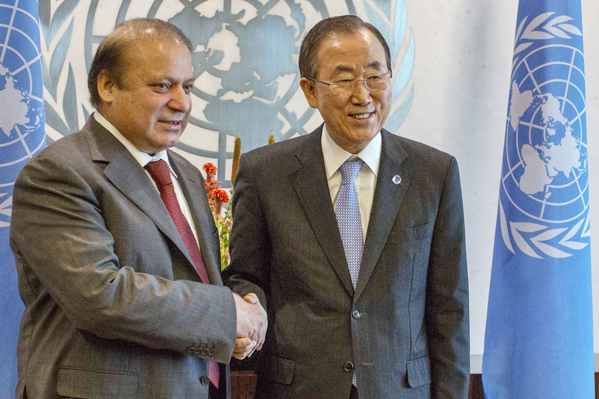 united nations secretary general ban ki moon r greets prime minister nawaz sharif during the un general assembly at the un headquarters in new york on september 27 2013 photo reuters