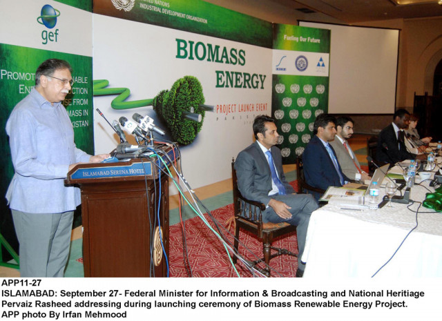 federal minister of information senator pervez rasheed addressing during launching ceremony of biomass renewable energy project photo app federal minister of information senator pervez rasheed addressing during launching ceremony of biomass renewable energy project photo app