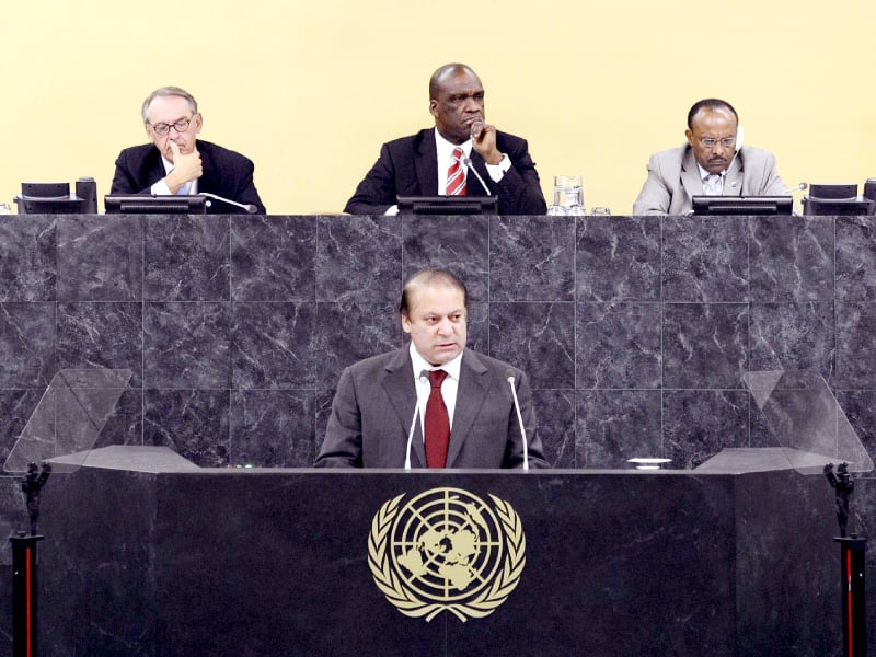 prime minister nawaz sharif speaks at the 68th united nations general assembly photo afp