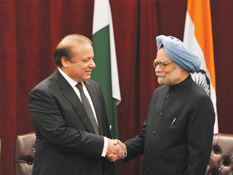 premier nawaz shakes hands with his indian counterpart photo afp