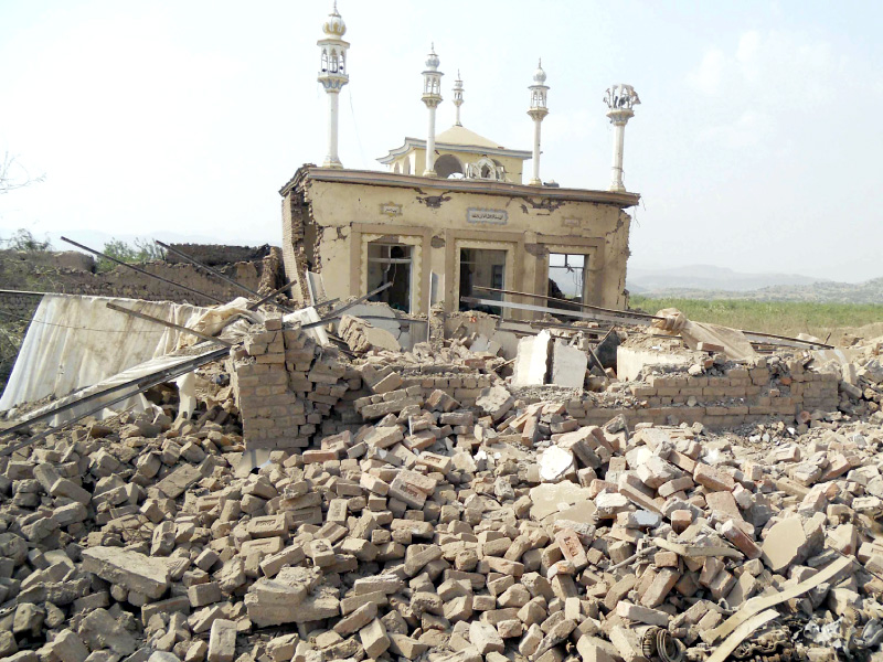 a mosque damaged by the bomb blast in orakzai district on thursday photo reuters