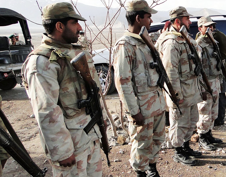 frontier corps fc and levies forces arrested two suspects and seized a big cache of weapons during an operation in qila abdullah photo express file