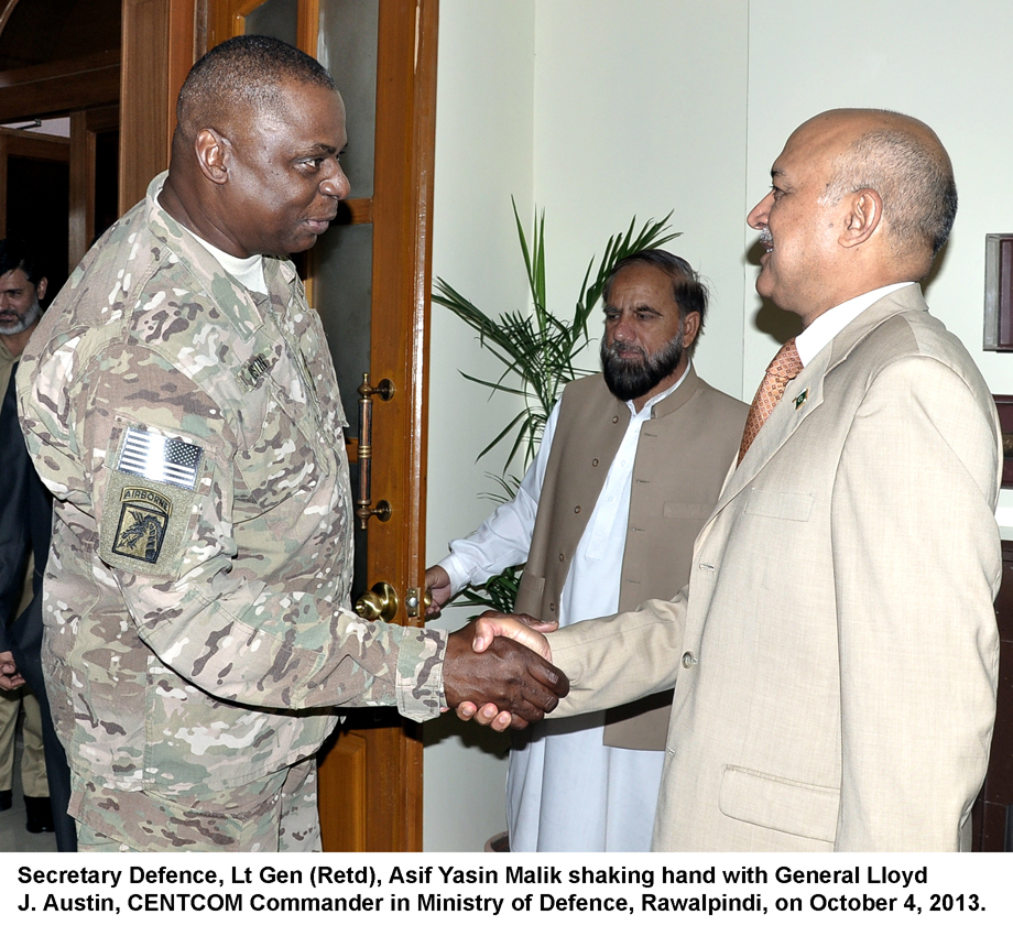 commander of us centcom general lloyd austin l meets with secretary of defence lt gen retd asif yasin malik photo app