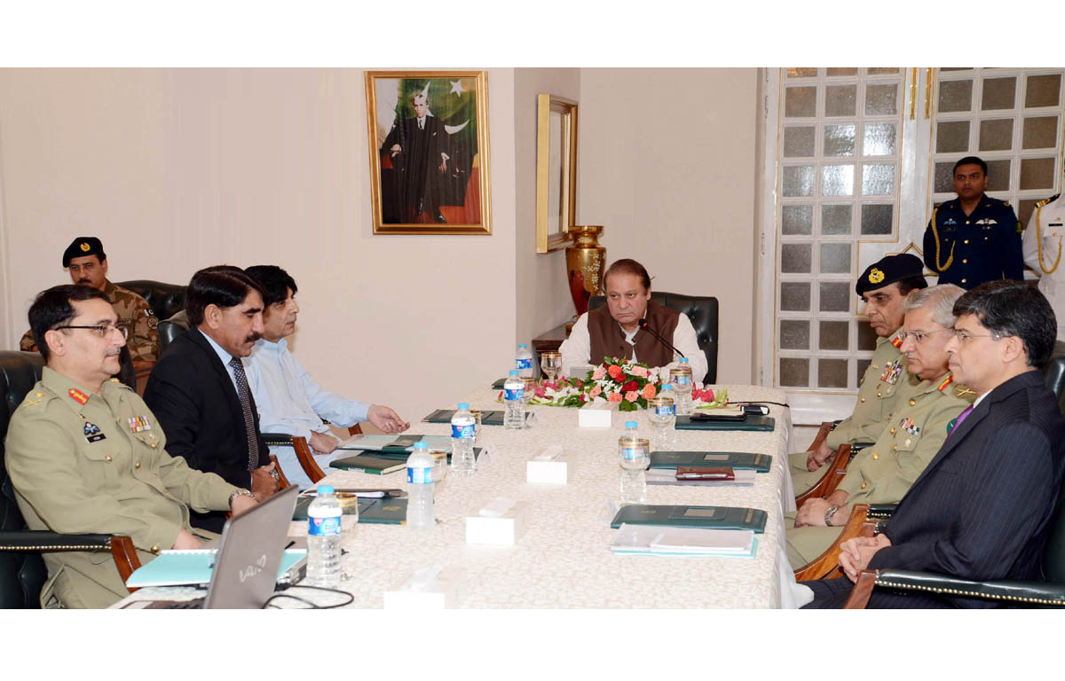 prime minister nawaz sharif chairing a high level meeting with senior security and intelligence officials on october 4 2013 photo pid