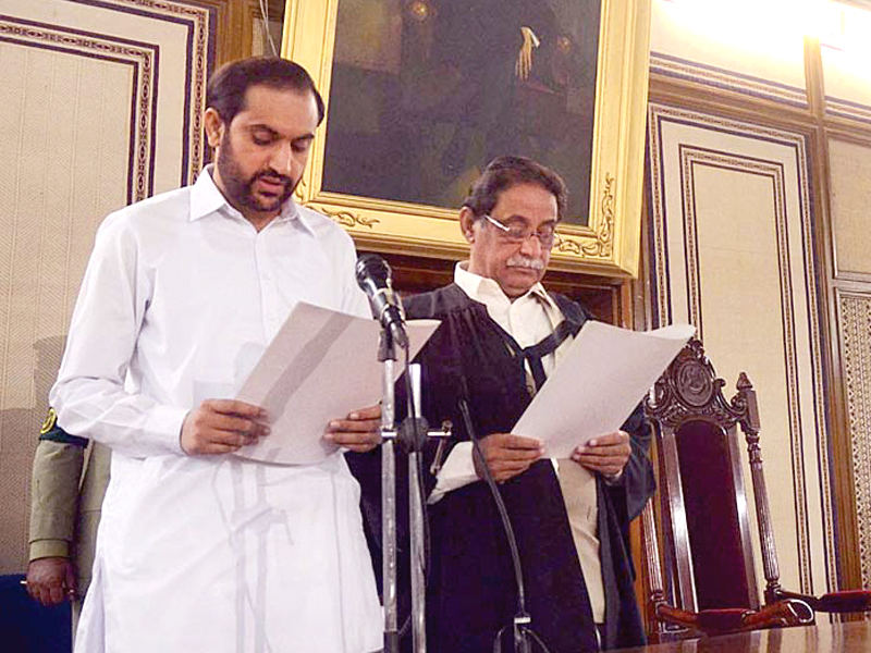 speaker balochistan assembly jan mohammad jamali administering oath to his deputy abdul qudoos bazinjo photo app