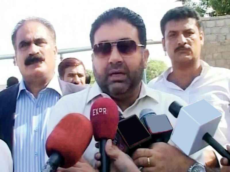 sindh minister for local government owais muzaffar talks to the media on saturday photo express mohammad noman