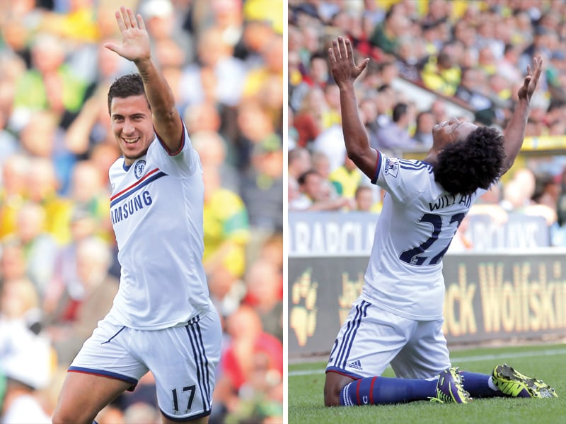 sending hazard and willian as second half substitutes turned out to be a master stroke by mourinho as both scored late goals to hand chelsea a 3 1 win over norwich yesterday photos afp