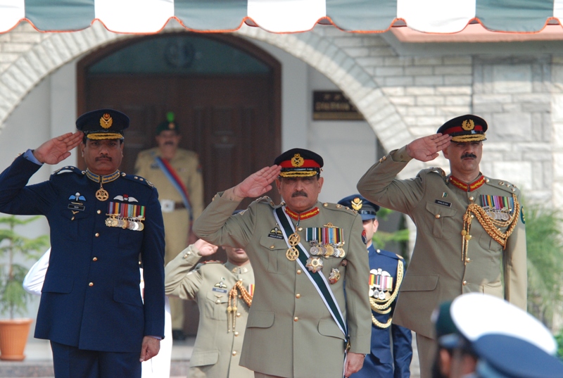 general khalid shameem wynne c the outgoing chairman joint chiefs of staff committee reviewing the guard of honour presented to him by a tri services contingent during a farewell ceremony held at the joint staff headquarters photo ispr