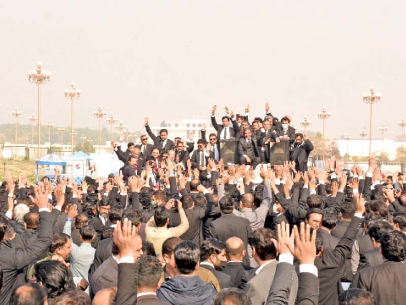 lawyers shout slogans during their demonstration at d chowk in the federal capital online photo