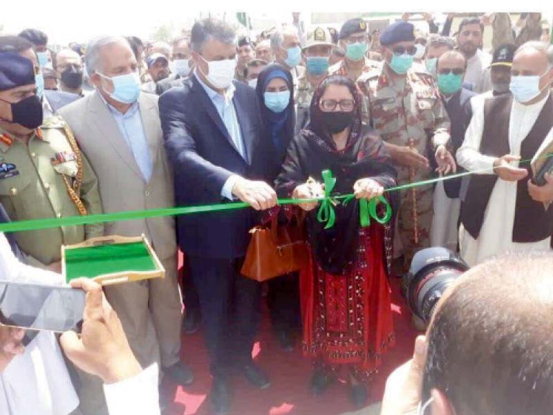 defense production minister zubeda jalal and iranian urban development minister mohammad islami at the opening cere mony of new border crossing point in kech photo express