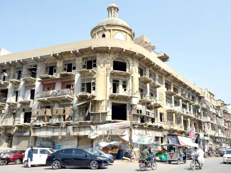 a building in the old city area of karachi was first allowed to fall into ruin and a group now wants to demolish it and erect a plaza in its place photo express