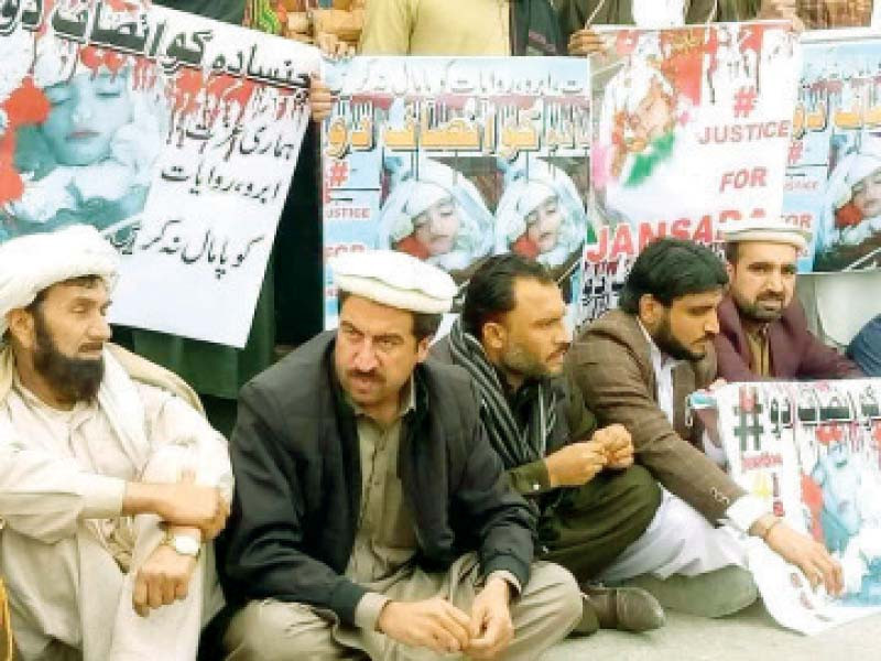 tribesmen protest the killing of a 12 year old girl in north waziristan during search operation photo express