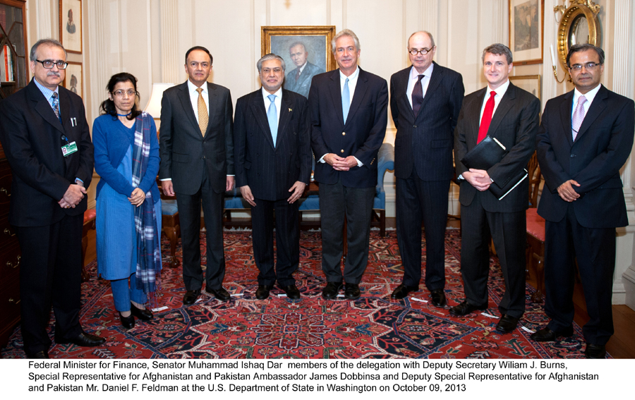 finance minister ishaq dar with us deputy secretary of state williams j burns along with special representative for afghanistan and pakistan james dobbins photo pid