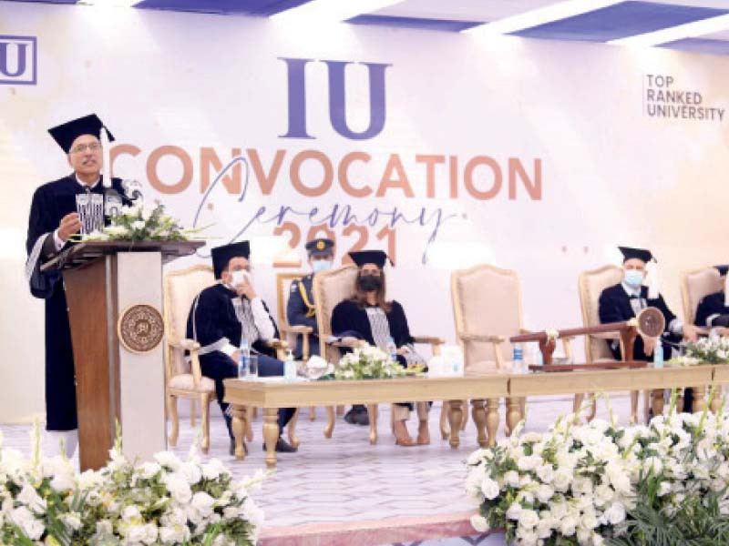 president arif alvi addresses the convocation ceremony of iqra university photo express