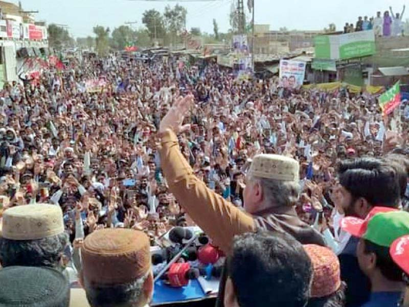 pti vice chairman shah mahmood qureshi addresses a rally in sanghar photo express