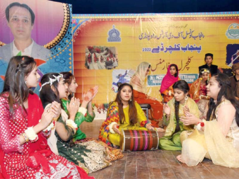 children perform on a folk song at an event held at punjab arts council rawalpindi to celebrate punjab culture day photo express