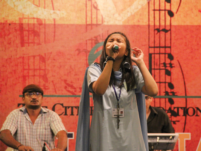 khillat zehra from dawood public school is singing lal meri pat at the secondary level of the obhartey sitarey at royal rodale photo ayesha mir express