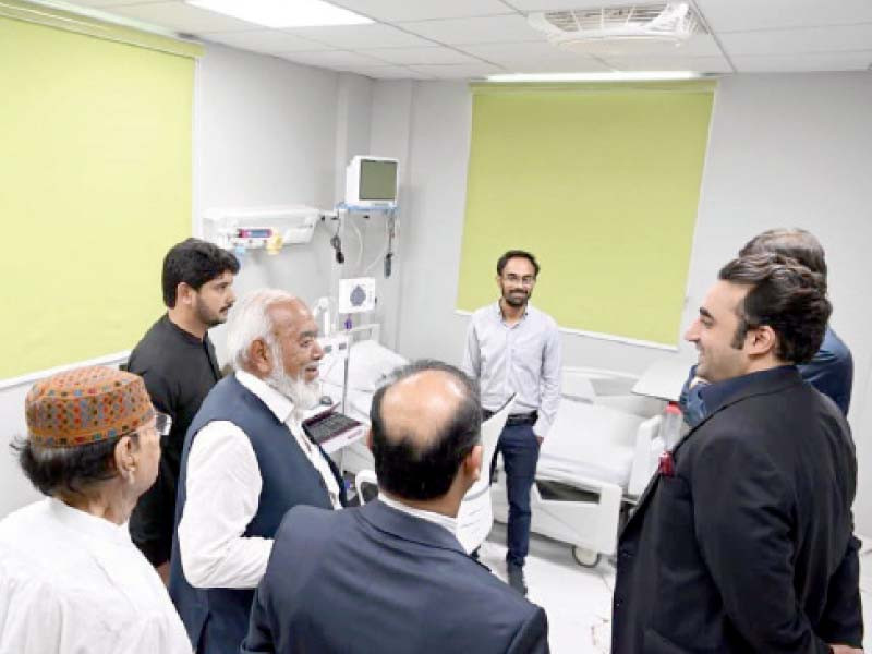 officials brief foreign minister bilawal bhutto zardari about facilities at the lungs transpalant unit in gambat photo express