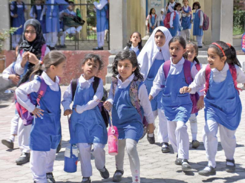 students of islamabad model college for girls f 6 2 leave after attending classes as the educational institutions in the federal capital remained open on wednesday photo online