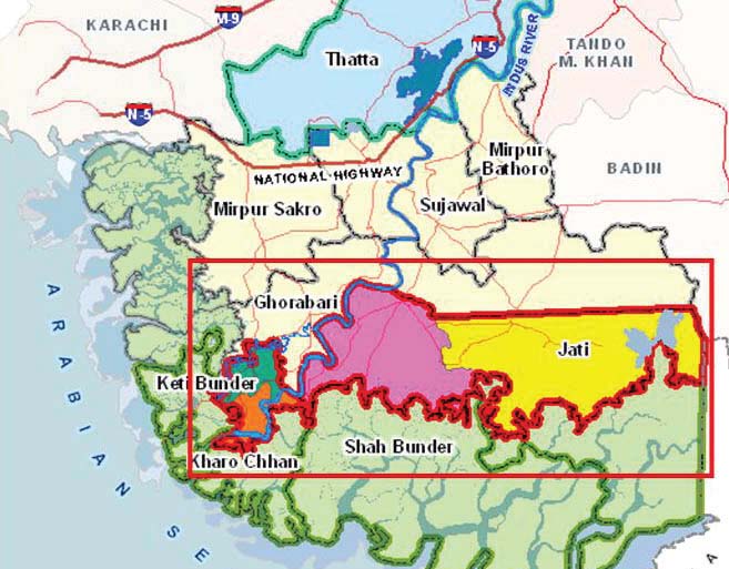 a map of the thatta district with different talukas marked image thatta district government website file