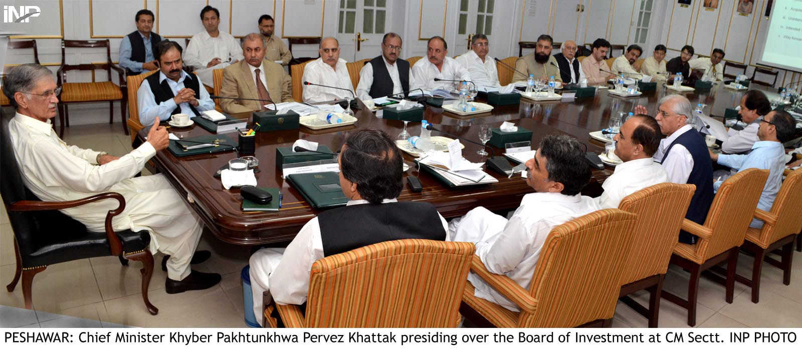 khyber pakhtunkhwa chief minister pervez khattak presiding a board of investment meeting on saturday photo inp