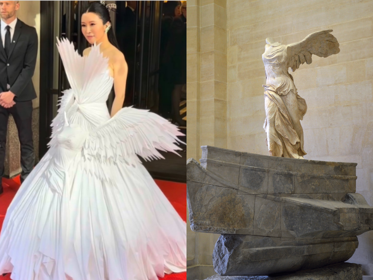 Yu-Chi Lyra Kuo in Jean Paul Gaultier (Reuters) inspired by Winged Victory of Samothrace