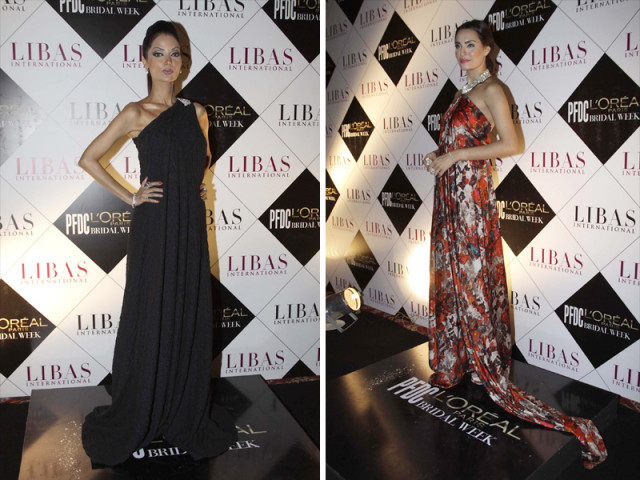 models nadia hussain and natasha hussain arrived at the red carpet of pfdc bridal week dressed in evening gowns