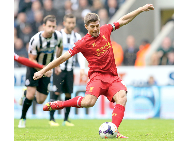 gerrard s penalty against newcastle takes his tally of premier league goals to 100 photo afp