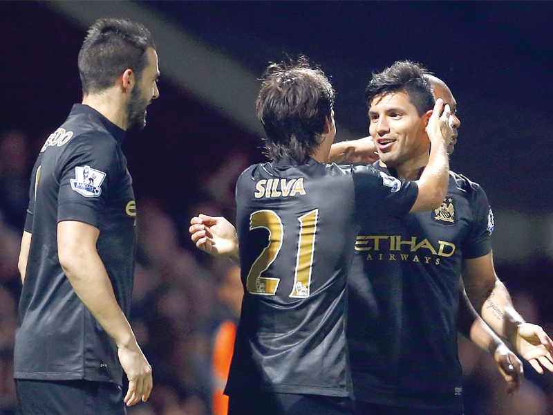 a brace by sergio aguero helped manchester city to their first away win of the season photo afp