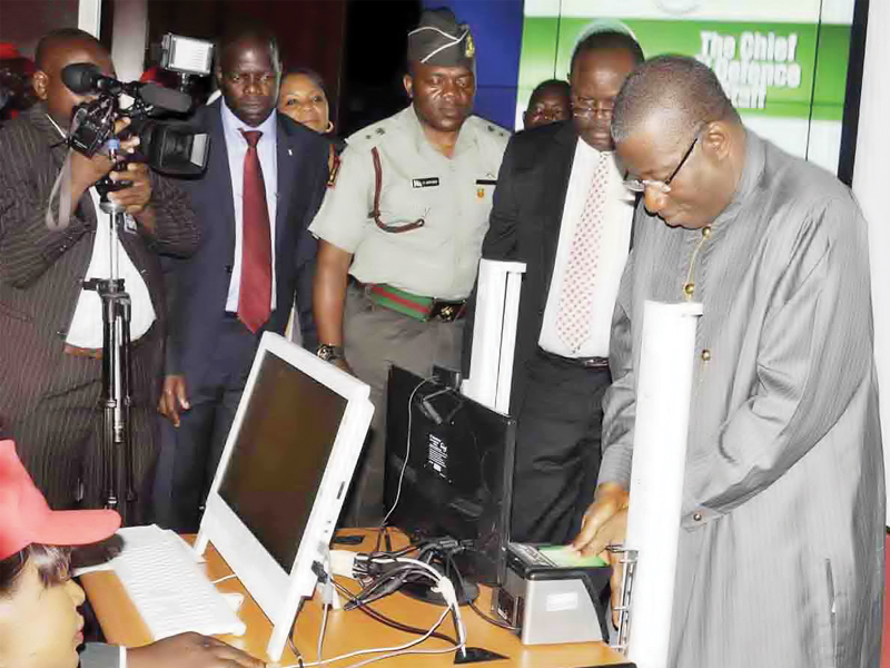 nigeria s president goodluck jonathan applies for his national identity card based on the system indigenously developed by nadra photo nni