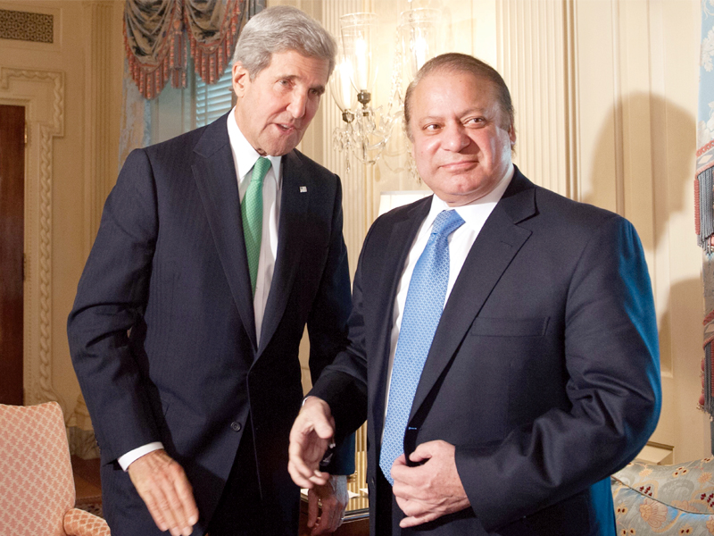 us secretary of state john kerry gestures after meeting prime minister nawaz sharif on monday photo afp