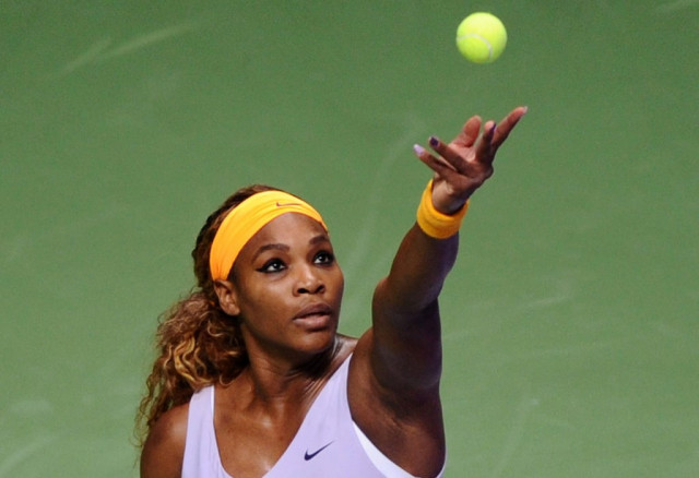 serena williams of the united states serves to angelique kerber of germany on october 22 2013 during a wta championships match in istanbul photo afp