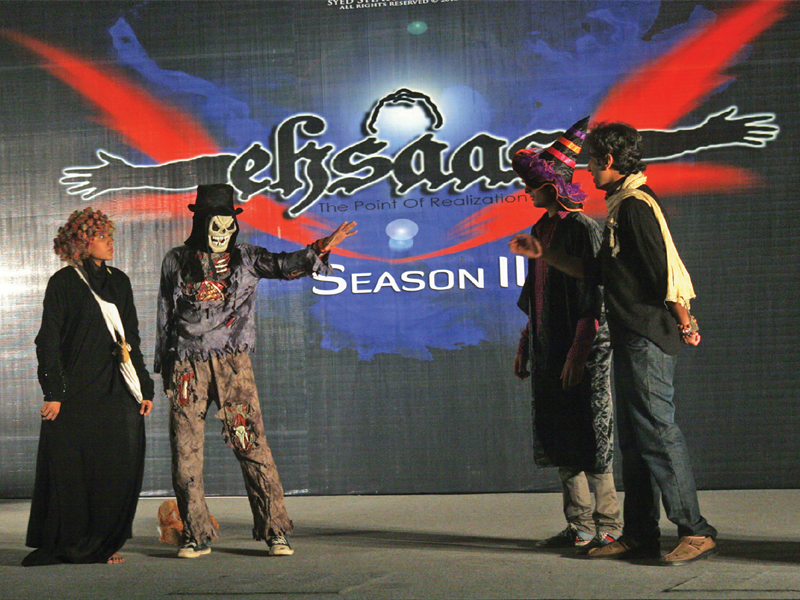 students performed a humourous skit top at the conference held on sunday fashion designer and photographer yousuf bashir qureshi bottom entrepreneur and public speaker maddi murtaza and public speaker samad zaidi were among those who spoke to the students photo athar khan express