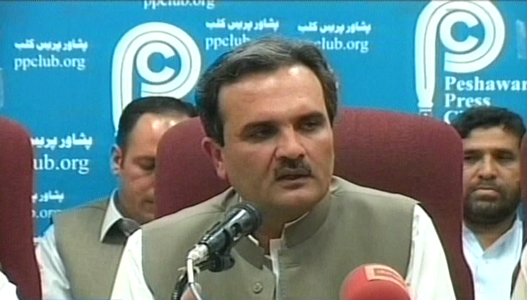 screengrab of amir haider hoti speaking at the peshawar press club