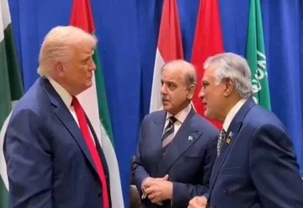 prime minister shehbaz sharif and dpm ishaq dar interact with us president donald trump on sidelines of un general assembly on september 24 2025 courtesy foreign office x