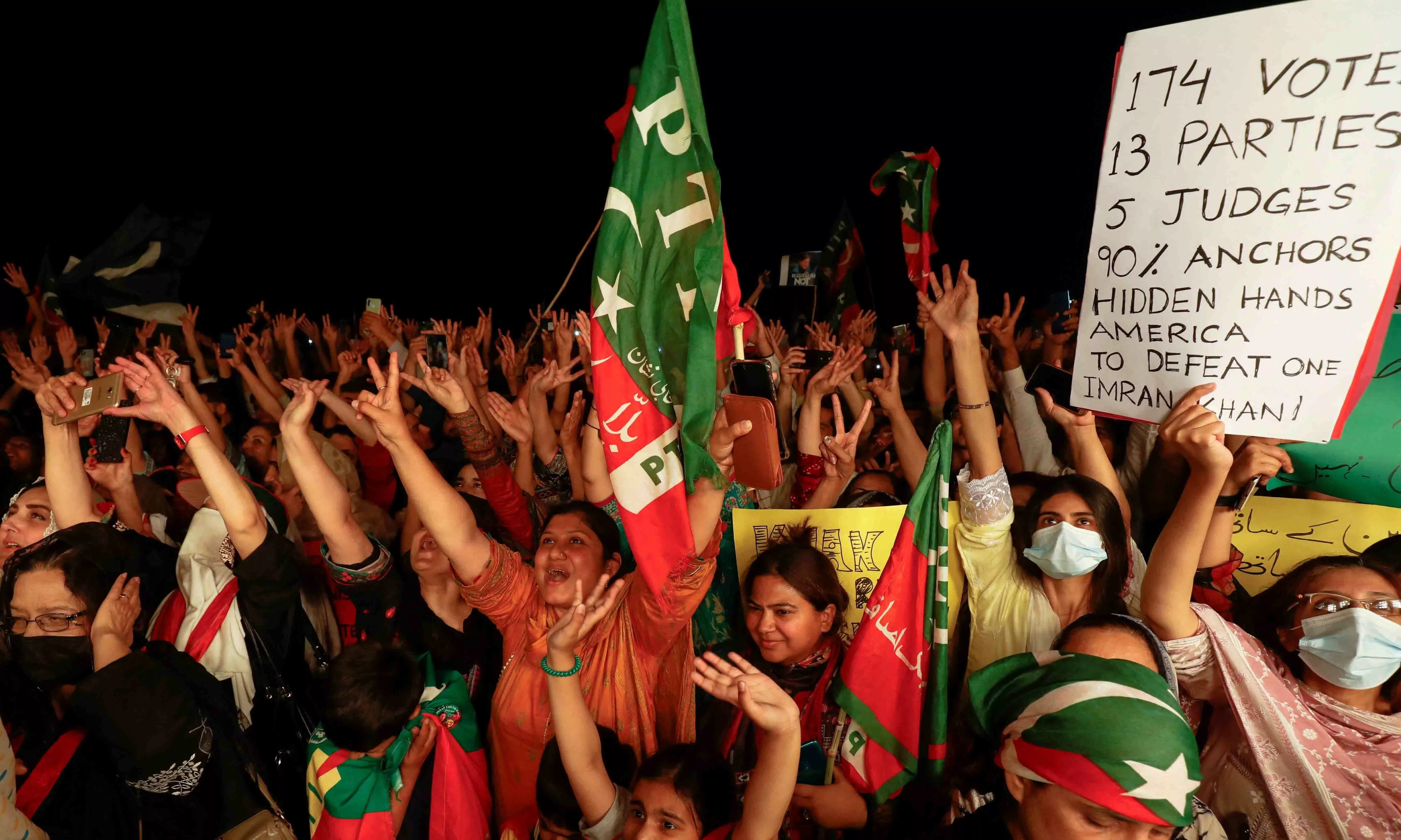 pti supporters raise their hands during a rally in support of former prime minister imran khan in islamabad on april 10 reuters pti supporters raise their hands during a rally in support of former prime minister imran khan in islamabad on april 10 reuters