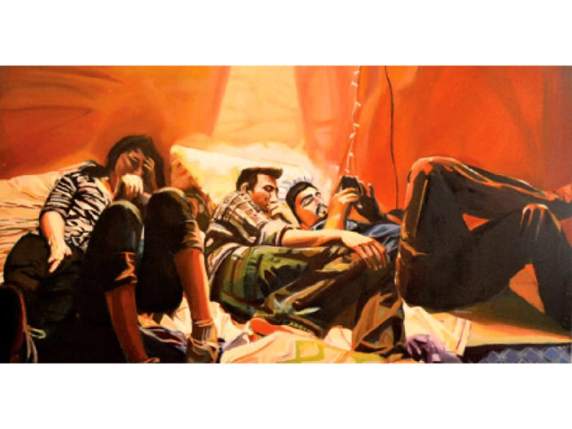 melting into us by rajab ali sayed is the artist s favourite inspired by personal memories he said that the painting is the closest to his heart dua abbas the paganfeatures the artist herself photo courtesy unicorn gallery