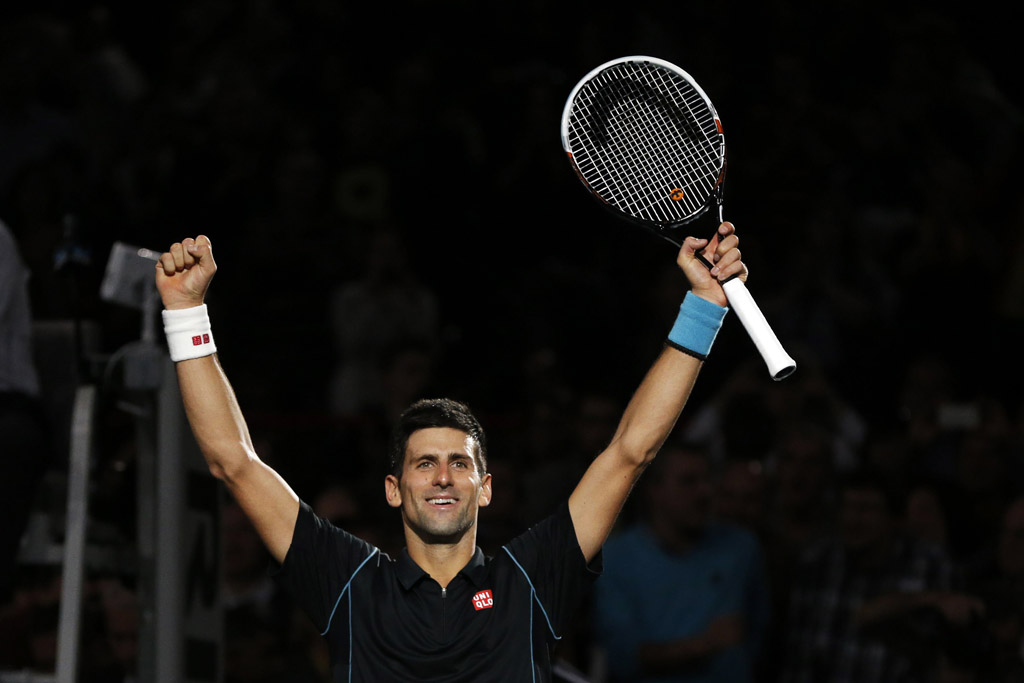 novak djokovic of serbia reacts after defeating david ferrer of spain in the men 039 s singles final match at the paris masters men 039 s singles tennis tournament at the palais omnisports of bercy in paris november 3 2013 photo reuters