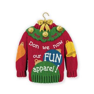 a hallmark christmas ornament featuring a sweater with the words 039 039 don we now our fun apparel 039 039 is seen in an undated handout picture from hallmark photo reuters
