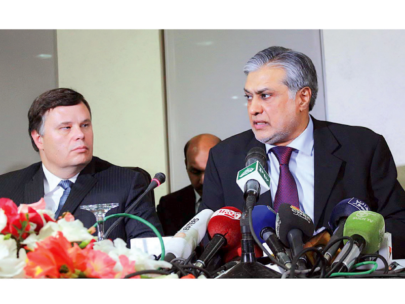 finance minister ishaq dar holds a joint news conference with the imf mission head jeffery franks photo app