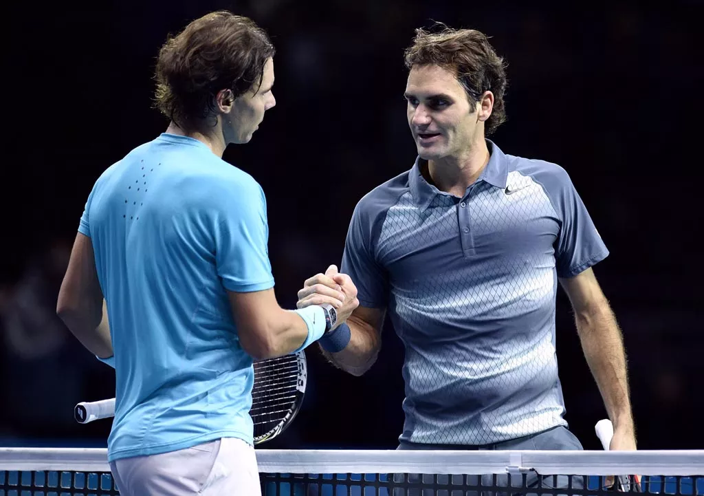 roger federer of switzerland r congratulates rafael nadal of spain after losing the men 039 s singles semi final tennis match at the atp world tour finals at the o2 arena in london november 10 2013 photo reuters roger federer of switzerland r congratulates rafael nadal of spain after losing the men 039 s singles semi final tennis match at the atp world tour finals at the o2 arena in london november 10 2013 photo reuters