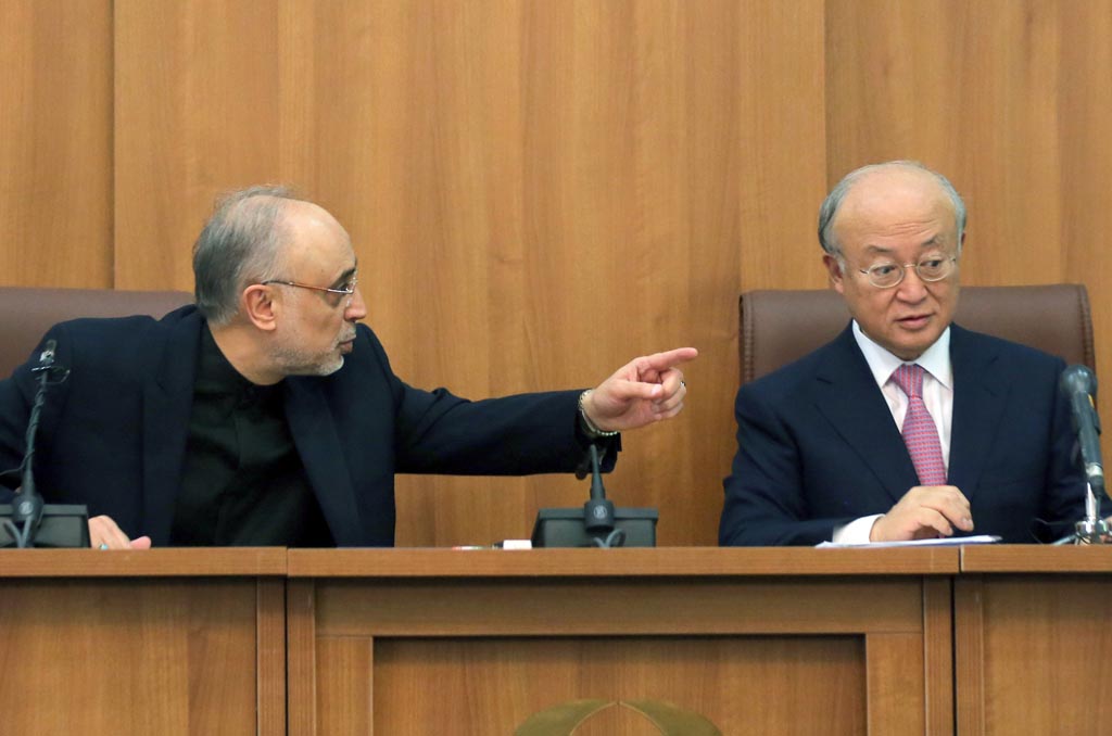 head of iran 039 s atomic energy organisation ali akbar salehi l and international atomic energy agency iaea director general yukiya amano take part in a press conference in tehran on november 11 2013 photo afp