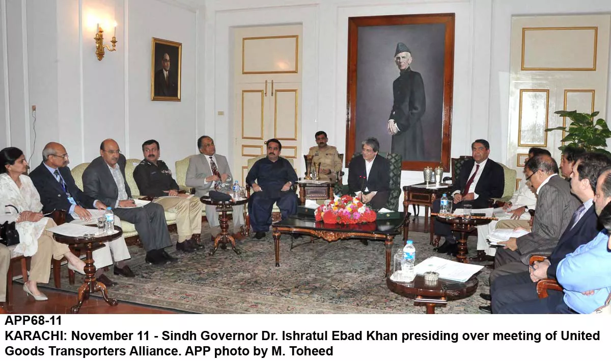 sindh governor ishratul ebad khan attends a meeting with united goods transporters alliance photo app sindh governor ishratul ebad khan attends a meeting with united goods transporters alliance photo app